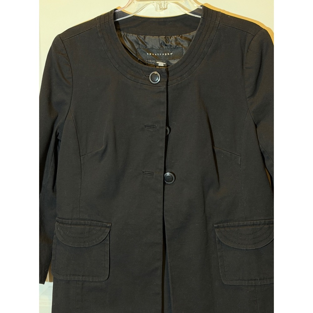 Apostrophe Black Collarless Button Front 3/4 Slee… - image 2